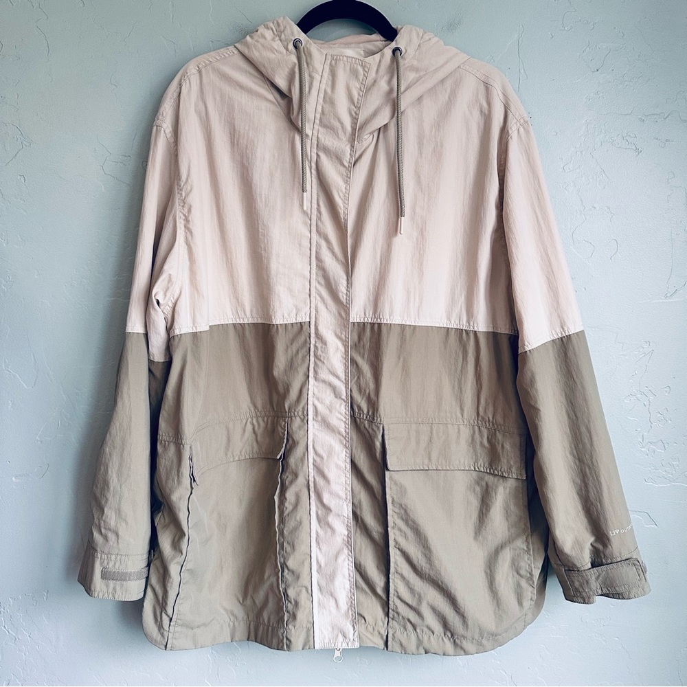 Liv Outdoor Women's Beige Green Peri Oversized Windbreaker‎ Jacket Size XL EUC